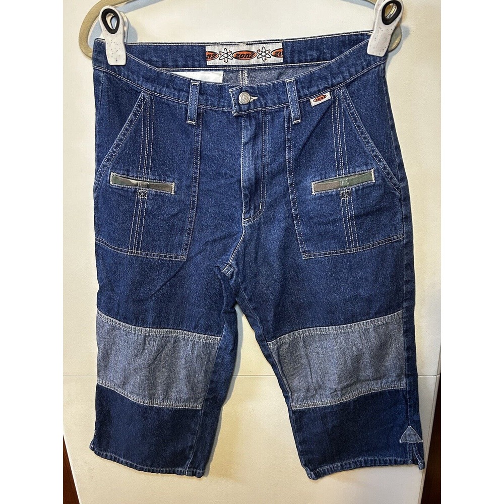 Zonz Y2K Grunge Skater Long Jean Shorts Vintage Size 11 Camo Accent Pocket